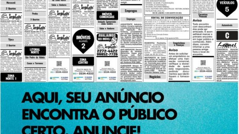 Publicação da convocação da Assembleia Geral Extraordinária nos Classificados do Jornal Extra